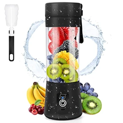 Imagen de Batidora portátil MIAOKE de batidos, mini licuadora personal con seis cuchillas en 3D, taza exprimidor recargable por USB para hogar/oficina/exteriores (Negro)