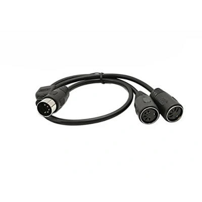 Imagen de sinloon MIDI DIN 5 pines divisor adaptador en Y Cable, pin macho a doble 2 x hembra cable de audio, teclado (sintetizador, Órgano, Piano eléctrico, Guitarra (D5P M F, 0.5M)