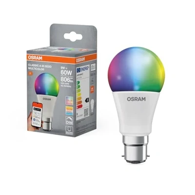 Imagen de OSRAM SMART+ RGBW, lámpara LED B22d con Matter over Wifi, especialmente diseñada para ALEXA configuración fácil un clic, reemplaza 60W, 2700 6500K, 16 millones de colores RGB, paquete 1