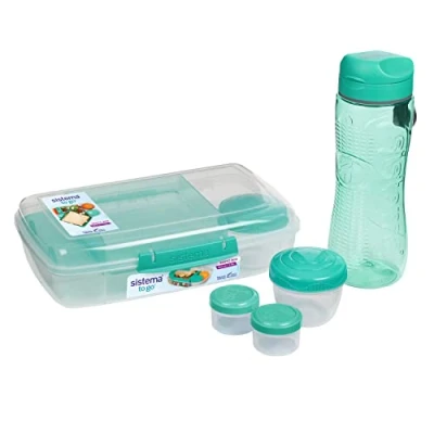 Imagen de Sistema To Go fiambrera y recipientes para comida Con botella de agua (800 ml), bento (1,76 l), 2 tarros aderezos yogur Sin BPA