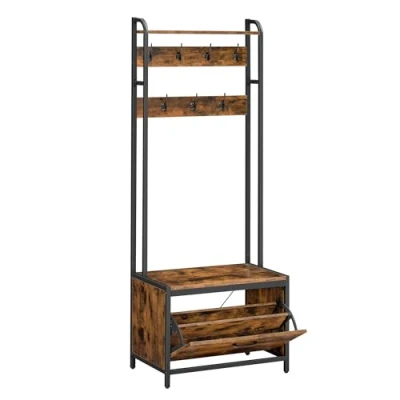 Imagen de VASAGLE Perchero Zapatero, Recibidor, con Banco 7 Ganchos, Estante Superior, Pasillo Dormitorio Salón, Estilo Moderno, Marrón Rústico y Negro HSR425B01