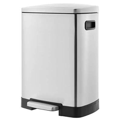 Imagen de Amazon Basics Cubo de reciclaje rectangular con 2 compartimentos y tapa cierre suave, Satén, 25+15 L