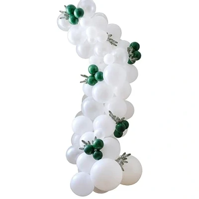 Imagen de Ginger Ray Guirnalda de arco globos Navidad nevados blancos y verdes oscuros, paquete 75 látex