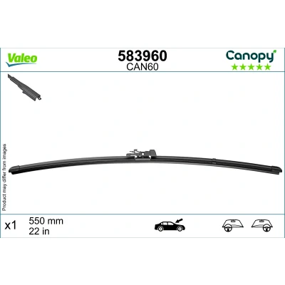 Imagen de limpiaparabrisas Valeo Canopy 583960 550mm Escobilla con hoja plana, Goma de &gt;80 % materiales sostenibles BMW: 1 Hatchback