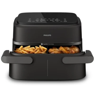 Imagen de Philips Dual Basket Airfryer Serie 1000 7,1 l de capacidad, tecnología RapidAir, 10 funciones en 1, 90% menos grasa, diseño compacto, aplicación recetas HomeID (NA154/00)