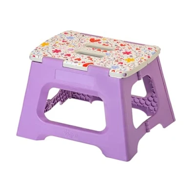 Imagen de VIGAR Taburete Plegable Modelo Love 23 cm de Altura 80% Plástico Reciclado Ideal en Cocina, Baño y Camping Escalón Peldaño Infantil Morado