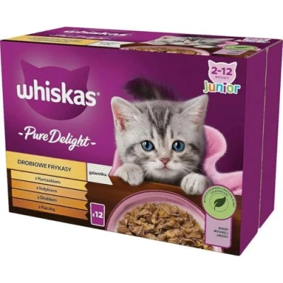 Imagen de Whiskas Junior Pure Delight Ragout en jalea Comida húmeda para gatos 12 x 85 g crecimiento de 2 a meses Multipack
