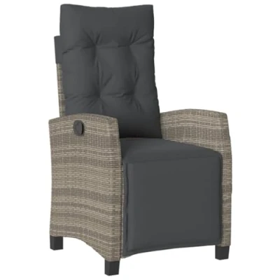 Imagen de vidaXL Sillón reclinable de jardín con reposapiés ratán sintético Gris