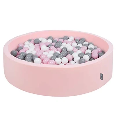 Imagen de KiddyMoon Piscina De Bolas 120X30cm/600 Redondo Grande para Ninos,Hecha En La UE, Rosa:Blanco/Gris/Rosa Claro