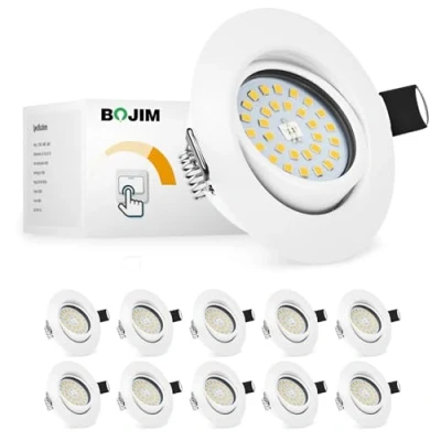 Imagen de Bojim Downlight led Techo Empotrable, 10x 5.5W Focos Empotrables Regulables de 30mm, Ojos Buey para Blanco Calida 3000K y 600LM 230V, Interior 30 Ajustable Salón