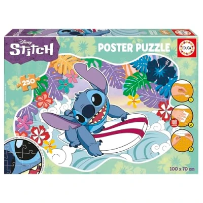 Imagen de Educa Puzzle Stitch Poster Infantil de 250 Piezas con Forma Exterior Especial y Grandes Dimensiones: 100 x 70 cm. Móntalo, pégalo el Pegamento Fix cuélgalo (19963)