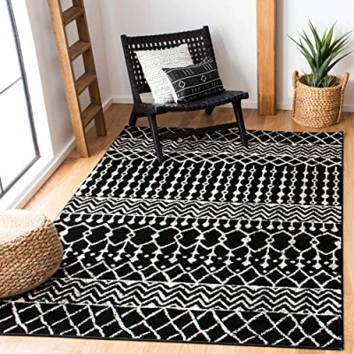 Imagen de Safavieh Boho Chic TUL270 Alfombra Rectangular Tejida para Interiores (122 x 183 cm), Color Negro y Marfil