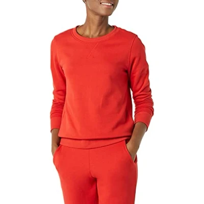 Imagen de Amazon Essentials Sudadera de Cuellocaja Forro Polar y Tejido Rizo Francés (Disponible en Tallas Grandes) Mujer, Rojo, XXL