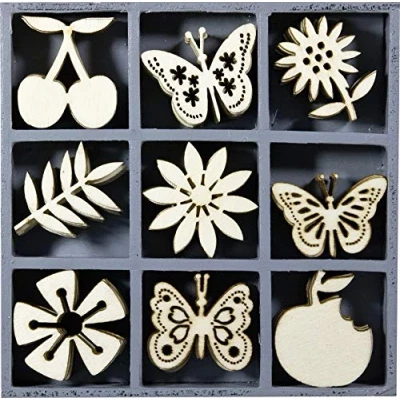 Imagen de cArt Us Caja Adornos de Madera Fruits Butterfly Flower 10.5x10.5cm, Natural