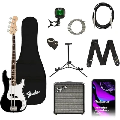 Imagen de Squier by Fender Affinity Series Precision, Bajo Eléctrico, Paquete que Incluye un con Diapasón de Arce, Negro, una Funda Transporte y Amplificador 15W, cursos virtuales gratuitos en Play