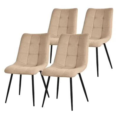 Imagen de ML Design Juego de 4 Sillas Comedor Marrón Claro Asiento Acolchado para Cocina o Salón con Funda Tela y Patas Acero Negro Sillón Tapizado Suave Respaldo Oficina Sala Estar