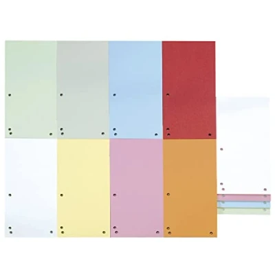 Imagen de DONAU Lote de 100 separadores colores surtidos 1/3 A4 cartón reciclado 190 g/m², 4 perforadas, 23,5 x 10,5 cm, divisores índice carpeta, fabricados en la UE