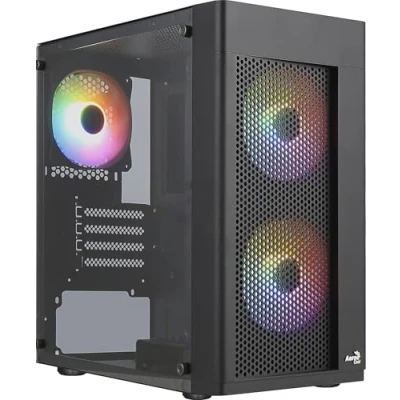 Imagen de Aerocool HEXFORMBKV2, Caja PC Micro ATX, 3 Ventiladores FRGB, Frontal Rejilla, Negro
