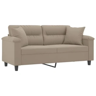 Imagen de vidaXL Sofá de 2 Plazas con Cojines, Asiento Reposabrazos, Tapizado Televisión, para Salón, Tela Microfibra Gris Taupe
