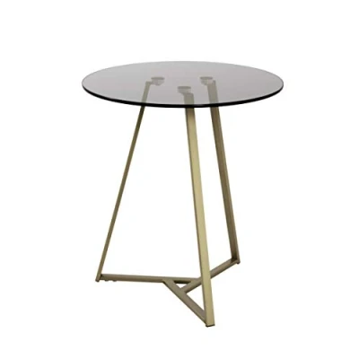Imagen de HAKU Möbel Mesa Auxiliar Oro, Gris, Metal, Cristal de Seguridad 8 mm Dim.: AL 50 cm x diámetro 45 cm, Estilo: Art Déco