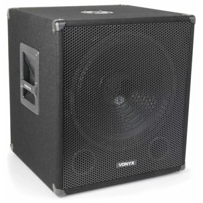 Imagen de Vonyx SWA15 Subwoofer PA Activo (Altavoz Graves Profesional, 38cm (15&quot;) 300W Potencia máx, Ecualizador 2 Bandas, conexión XLR, RCA, Filtro de Paso bajo, Brida estandar, asa Transporte)
