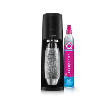 Imagen de Sodastream Terra Máquina de agua con gas y soda Pack 1 botella l, acabado acero inoxidable, compatible lavavajillas + recarga 60 l para Clipser, color negro