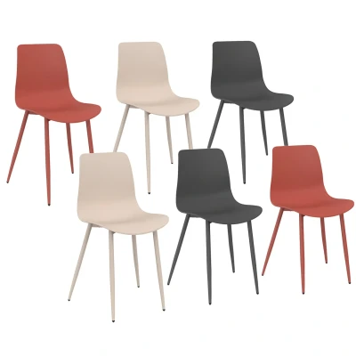 Imagen de Lote de 6 sillas KIARA polipropileno multicolor en gris oscuro x2, terracota beige x2 con patas metal