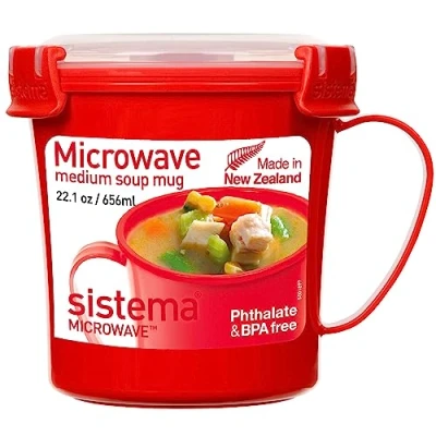 Imagen de Sistema Recipiente para Sopa microondas, Adecuado sopas, guisos, Fideos y Bebidas Calientes, Mediano, 656 ml, Color Rojo/Transparente