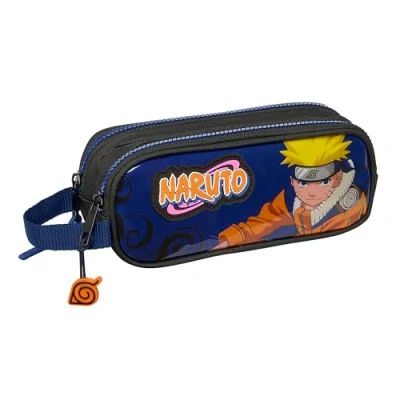 Imagen de Safta Naruto Ninja Portatodo Doble Niño, Estuche Infantil, Ideal para Niños en Edad Escolar, Cómodo y Versátil, Calidad Resistencia, 21x6x8 cm, Color Negro/Azul