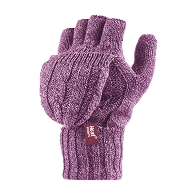 Imagen de HEAT HOLDERS Guantes de punto trenzado sin dedos para mujer con convertidor térmico 2,3 tog, rosa (b), talla única