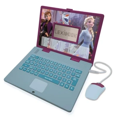 Imagen de LEXIBOOK Disney Frozen 2 Ordenador portátil Educativo y bilingüe español/inglés Juguete para niñas con 124 Actividades Aprender, Juegos música Elsa Anna Azul/Púrpura