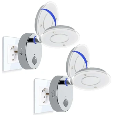 Imagen de Trango Paquete de 2 luces LED con sensor luz nocturna 2636 028 en cromo función automática directa 230V movimiento I seguridad lámpara enchufe pared