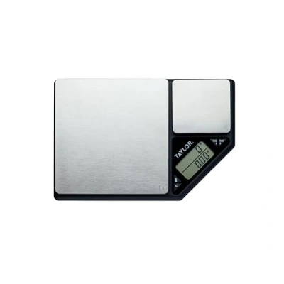 Imagen de KitchenCraft Báscula Digital de Cocina Doble Plataforma, Taylor Pro Estándar Profesional, Precisión y Función Tara, Acero Inoxidable Cepillado, Capacidad 5kg Negro/Plateado
