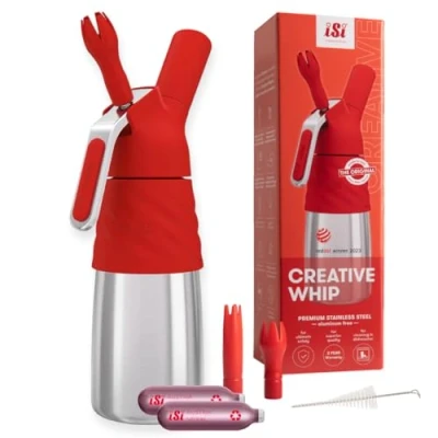 Imagen de ILGGRO iSi Creative Whip Botella y cabezal de acero inoxidable (0,5 L, revestimiento silicona), color rojo