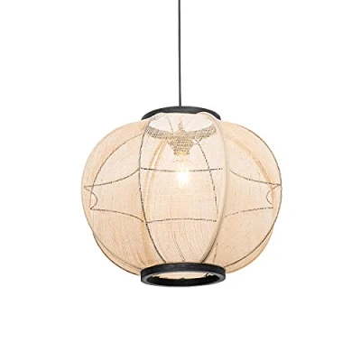 Imagen de Qazqa oriental Lámpara colgante marrón 48 cm ROB Textil/Acero Redonda Adecuado para LED Max. 1 x 60 Watt