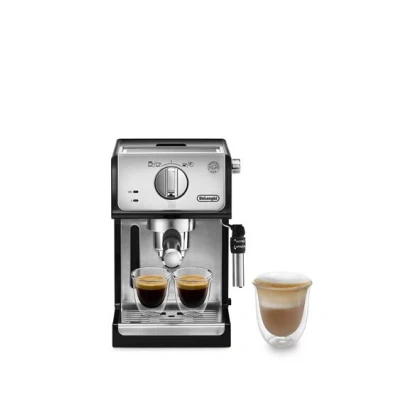 Imagen de De&#039;longhi Cafetera de Bomba Tradicional para Espresso y Cappuccino, Admite Café Molido Monodosis, 2 Tazas Simultáneamente, Depósito Agua 1.1 l, 1100 W, ECP 35.31, Negro Plata