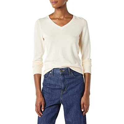 Imagen de Amazon Essentials Jersey de Cuello en V, Manga Larga, Ligero y Ajuste Clásico (Disponible Tallas Grandes) Mujer, Melocotón Pálido, S