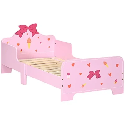 Imagen de ZONEKIZ Cama Infantil de Madera 143x74x59 cm para Niños 3 6 Años con Barreras Protección Carga Máx. 80 kg Mueble Dormitorio Moderno Rosa