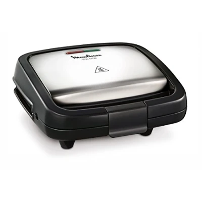 Imagen de Moulinex SZ192D Croc Time Parrilla con placas revestidas de material antiadherente, para calentar sándwiches y asar la carne o las verduras, mango aislado tope cierre