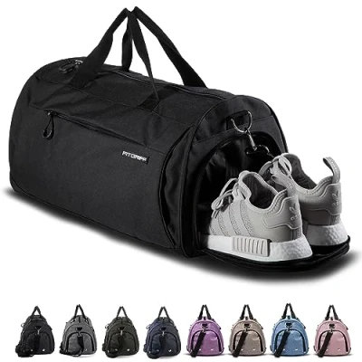 Imagen de Fitgriff® Bolsa Deporte V1 Mujer y Hombre Bolso de Gimnasio con Compartimento para Zapatos Humeda, Viaje, Entrenamiento Gym Bag (Black, Small)