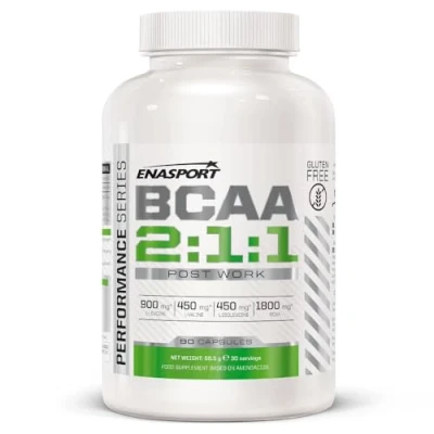 Imagen de BCAA 2:1:1 90 Caps Enasport. Aminoacidos ramificados. L Leucina, Isoleucina, Valina. Sin Gluten.