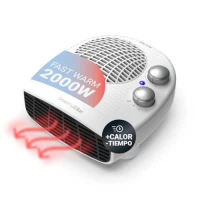 Imagen de UNIVERSALBLUE Calefactor Eléctrico Pequeño Blanco Termoventilador Horizontal 3 Modos de Funcionamiento Bajo Consumo