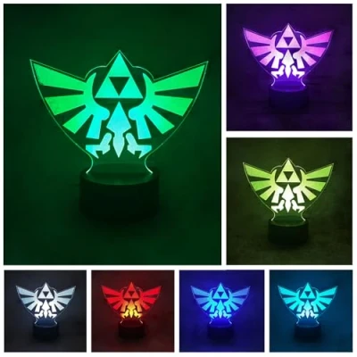 Imagen de Lampara LED Videojuego Zelda Trifuerza Hyrule Logo Cambia Color USB Luz nocturna y decoración