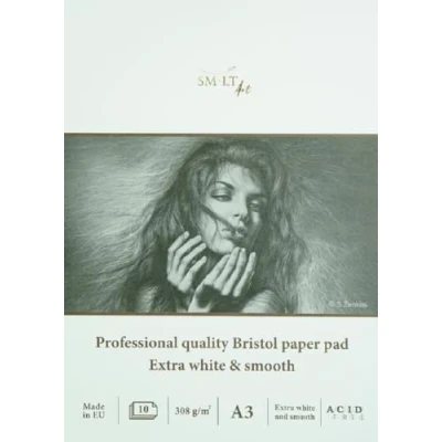 Imagen de SM.LT Bloc Bristol con papel blanco extra suave FSC, tamaño A3, compuesto por 10 hojas, 308 g/m², 3PS 10(308)/PRO/FSC