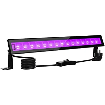 Imagen de Onforu 27 W UV Luz LED, Lámpara de Negra IP66 Impermeable Barra Ultravioleta con Interruptor, Cable Alimentación 1.5 M Iluminación Escenario para Bar Discoteca Disco Halloween Navidad Fiesta
