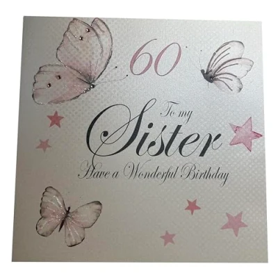 Imagen de WHITE COTTON CARDS Large Vintage Butterflies, 60 to My Sister Have A Wonderful Handmade 60th Birthday Card, XPD30