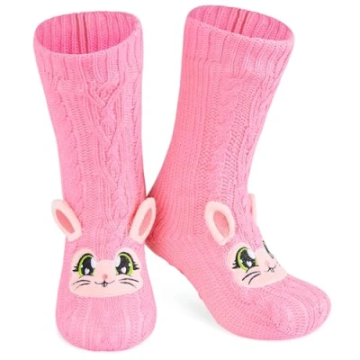 Imagen de CityComfort Calcetines de Estar por Casa Mujer Antideslizantes Invierno Animales Zapatillas Calentitos Navidad Talla Única (Rosa Conejito)