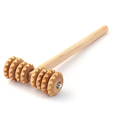 Imagen de Tuuli Accessories Anti Celulitis Masajeador Rodillo en Forma T Aparato Anticelulítico para Masaje del Cuerpo Maderoterapia Madera 37 x 13 cm