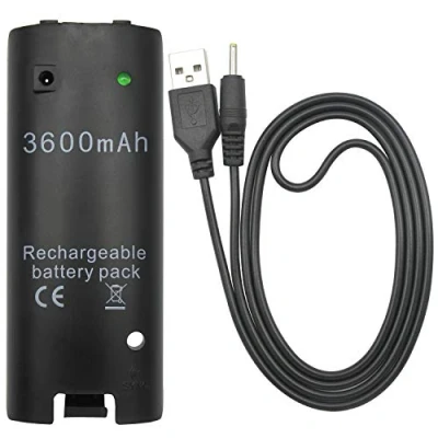 Imagen de OSTENT 3600mAh Batería Recargable Cable de Carga para Nintendo Wii Mando a Distancia Negro