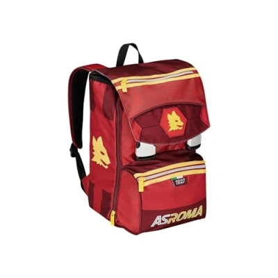 Imagen de AS Roma Seven Mochila escolar extensible A.S. Fútbol Hacia la victoria, color amarillo y rojo doble compartimento desmontable mediante cremallera con bolsillo porta botella,